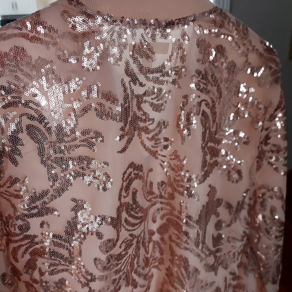 Sequin Embellished Bomber Jacket. - Picture 3 of 4